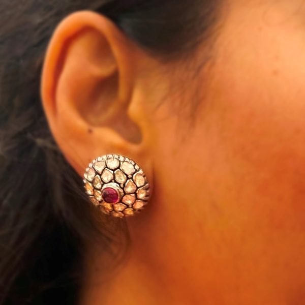 Royal Earrings - Natural Diamond Polkis & Ruby - Victorian Setting