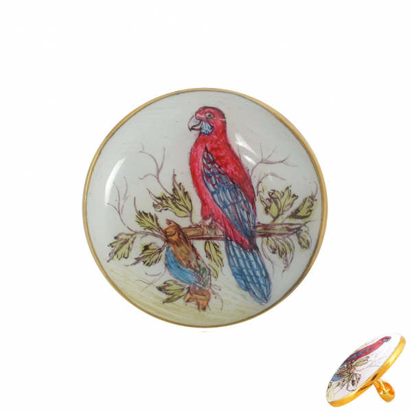 Hand Painted Birds on Bandhgala Buttons in .925 Silver and Enamel