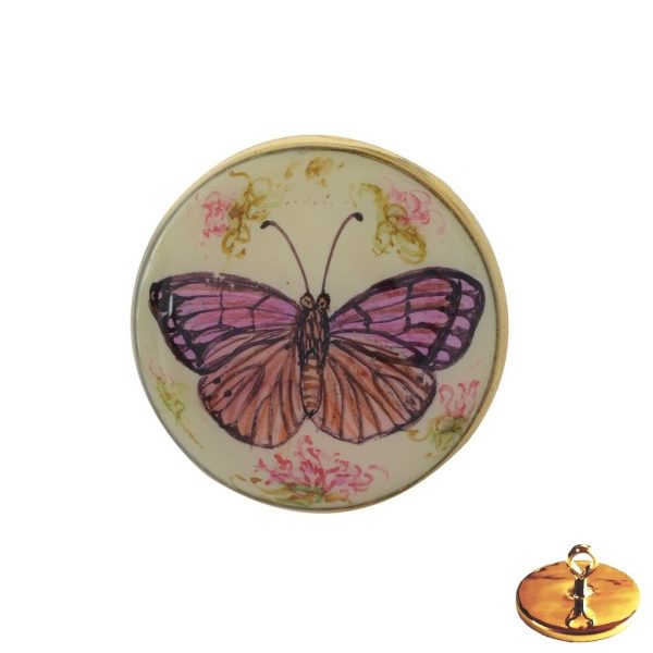 Hand Painted Butterfly on Bandhgala Buttons in .925 Silver and Enamel