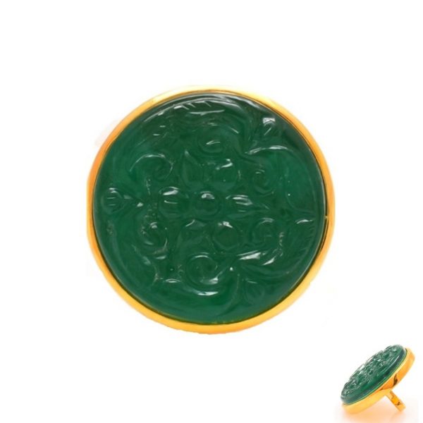 Hand Carved Green Sherwani Buttons set in .925 Silver