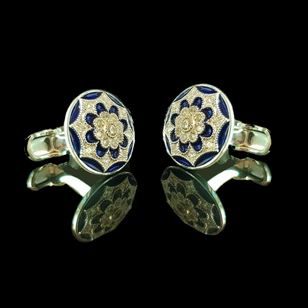 Royal Cufflinks Studded With Swarovskis - Blue Enamel