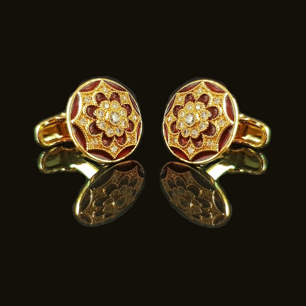 Royal Cufflinks Studded With Swarovskis - Maroon Enamel