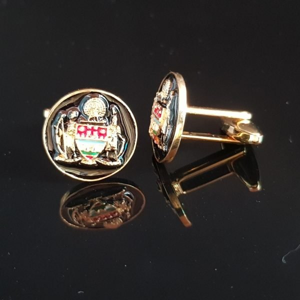 Mayo College Coat of Arms Cufflinks in Brass - Black Enamel
