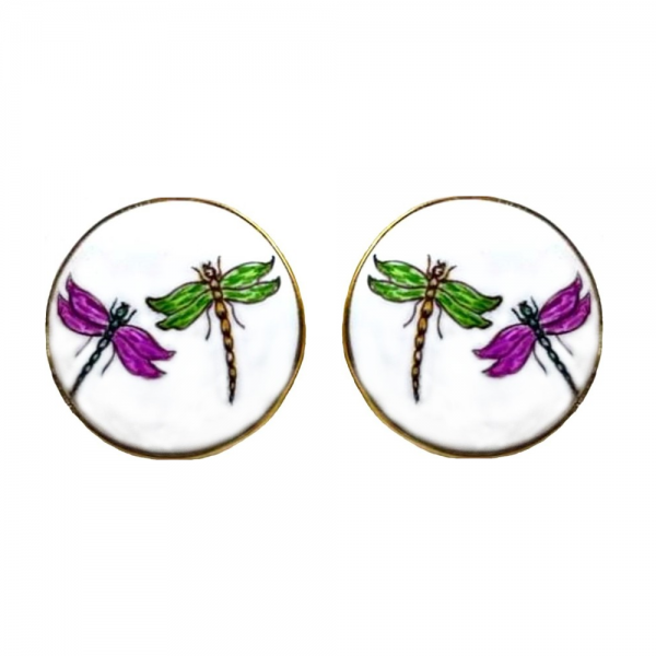 Hand Painted dragonfly Cufflinks in 925 Sterling Silver