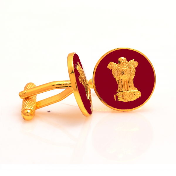 Ashok Stambha Cufflinks in .925 Silver and Maroon Enamel