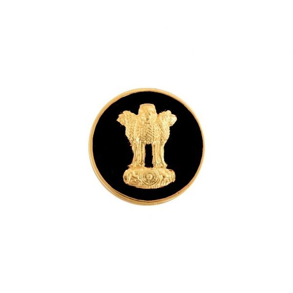 Golden Ashok Stambh 92.5 Sterling Silver Lapel Pin - Black Enamel