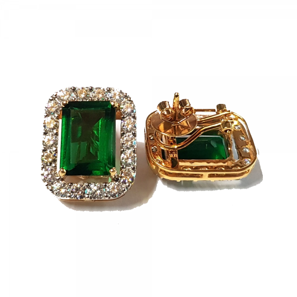 Celebrity Collection - Designer Earrings - Created Emerald and Moissanites