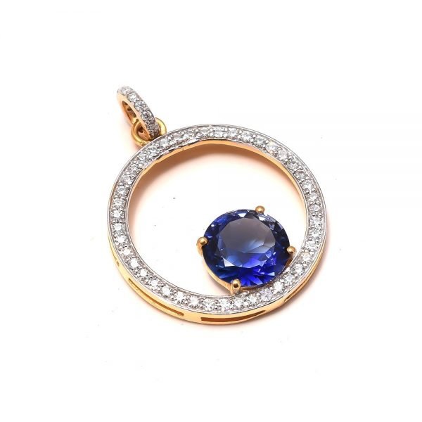 Created Blue Sapphire and Moissanite Diamond Pendant