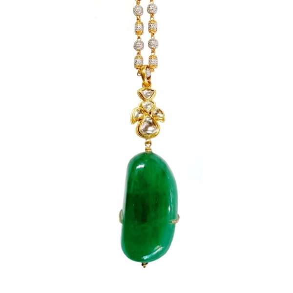 Celebrity Collection - Designer Emerald Pendant - Natural Diamond Polkis