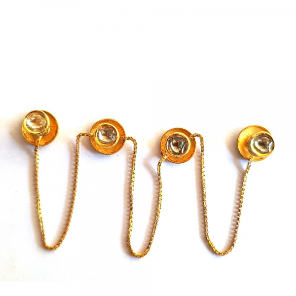 Royal Kurta Buttons - Natural Diamond Polkis - 22k Gold and Enamel