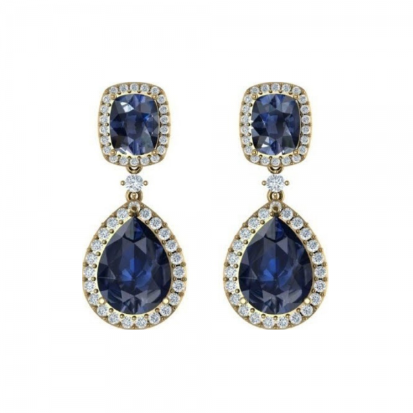 Designer Earrings - Created Blue Sapphire & Moissanite Diamonds