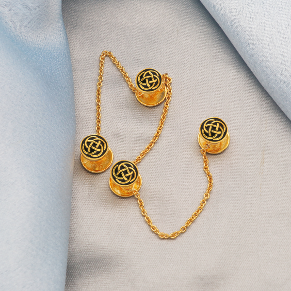 Infinity Kurta Buttons with Black Enamel - Gold Plated Silver