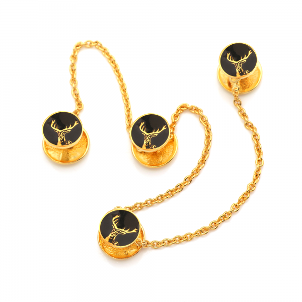 Barasingha Kurta Buttons with Black Enamel - Gold Plated