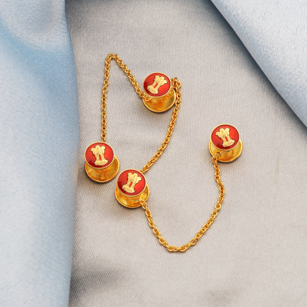 Ashok Stambh Kurta Buttons with Maroon Enamel - Gold Plated