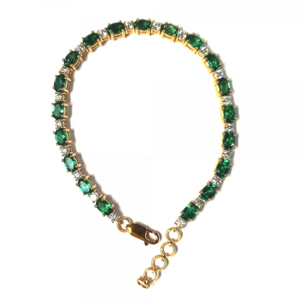 Created Oval Emeralds and Round Moissanite Diamond Tennis Bracelet