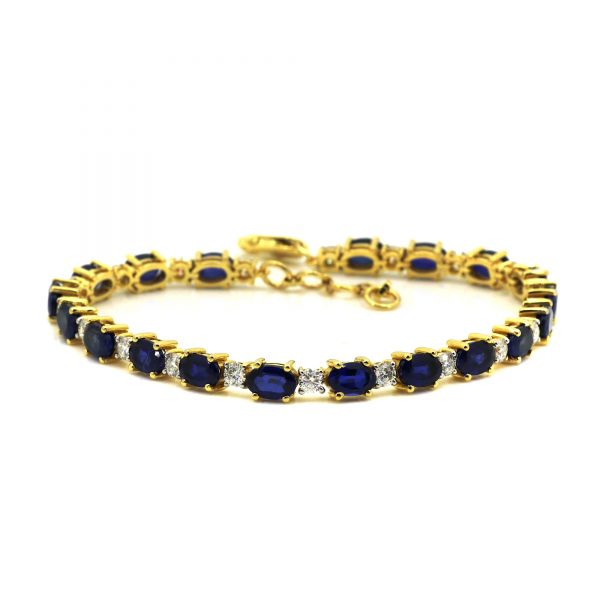 Created Blue Sapphire and Round Moissanite Diamond Tennis Bracelet