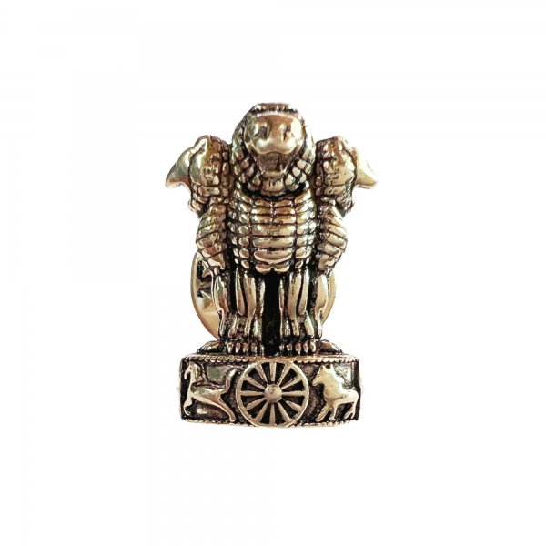 Ashok Stambh Lapel Pin - Silver - Antique Gold Finish