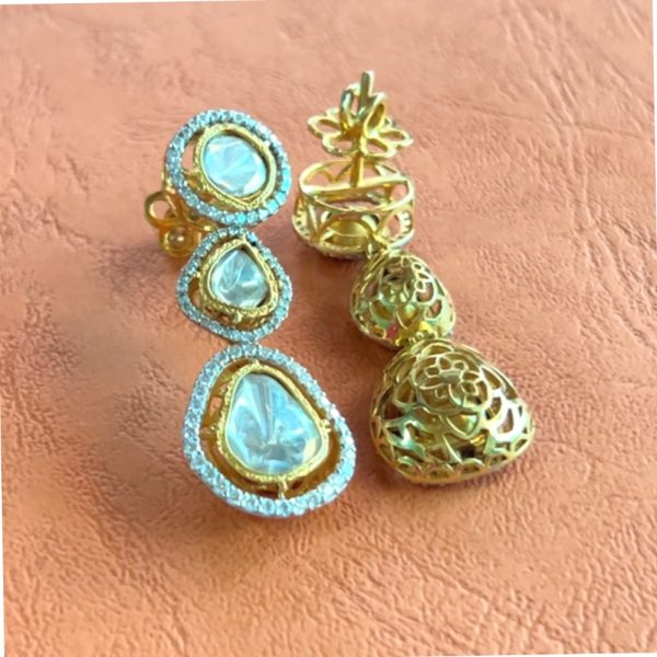 8.30 ctw. Dangling Moissanite Diamond Polki Earrings