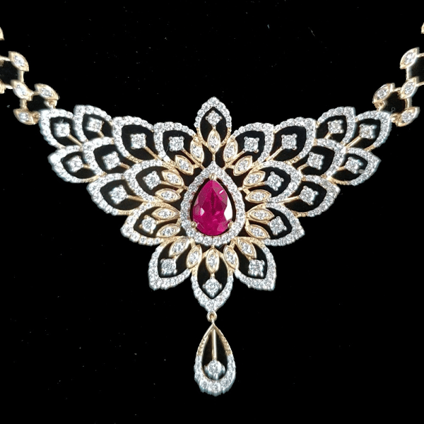 Designer Moissanite Diamonds & Created Rubies Necklace Set