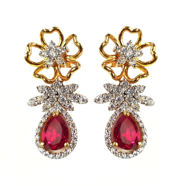 Created Ruby & Moissanite Designer Diamond Earrings