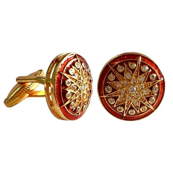 Designer Star Cufflinks With Maroon Enamel