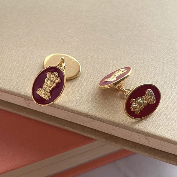 Ashok Stambh Double Cufflinks- Dark Red Enamel