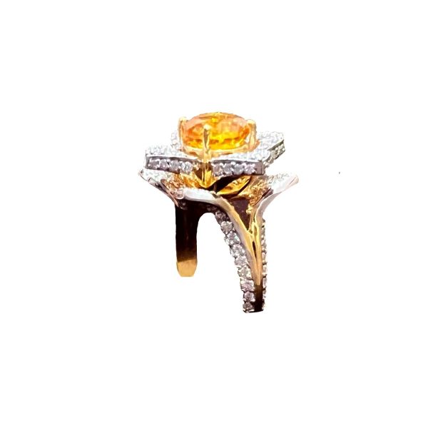 Scintillating Lotus Ring With Yellow Sapphire & Moissanite Diamonds