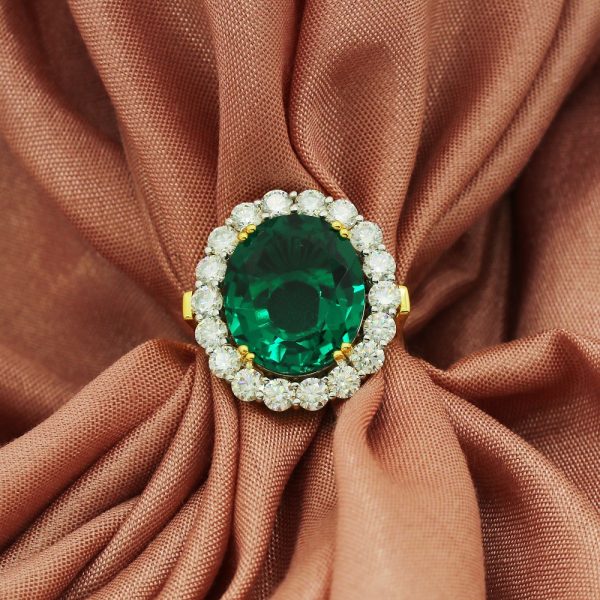 Designer Cocktail Ring - Created Emerald & Moissanite Diamonds