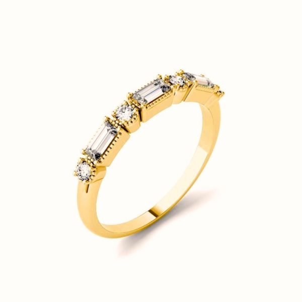 7 Stone Moissanite Diamond Ring with Baguettes