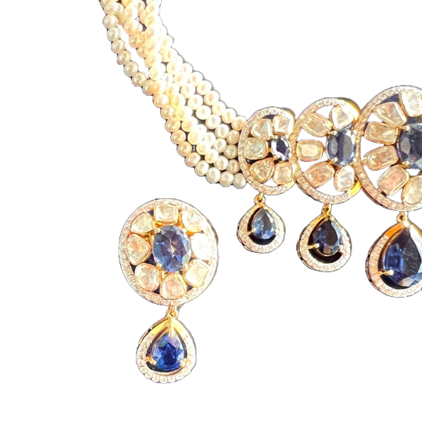 Exciting Lab Grown Diamond Polki and Blue Sapphire Choker