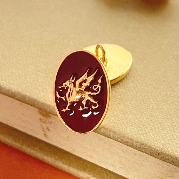 English Lion Double Cufflinks- Dark Red Enamel