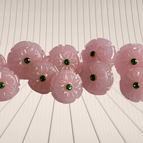 Carved Pink Stone BandhGala Buttons with Gems