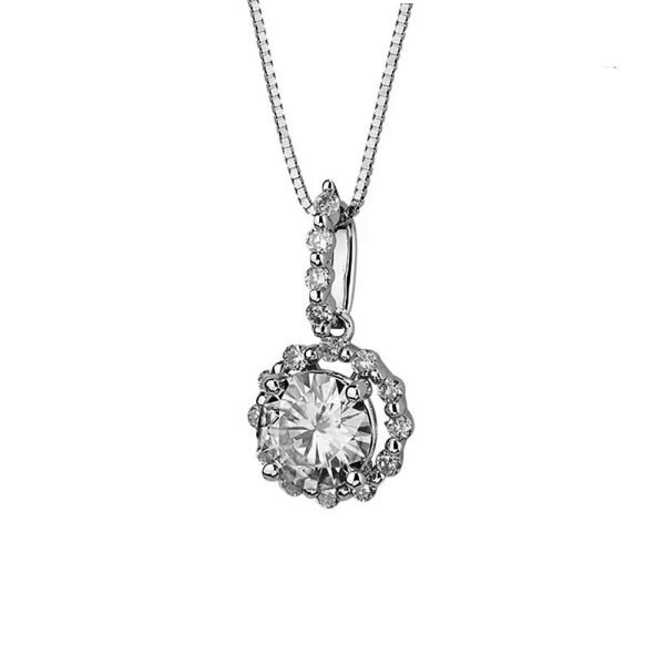 Moissanite Diamond Designer Pendant in 14k White Gold
