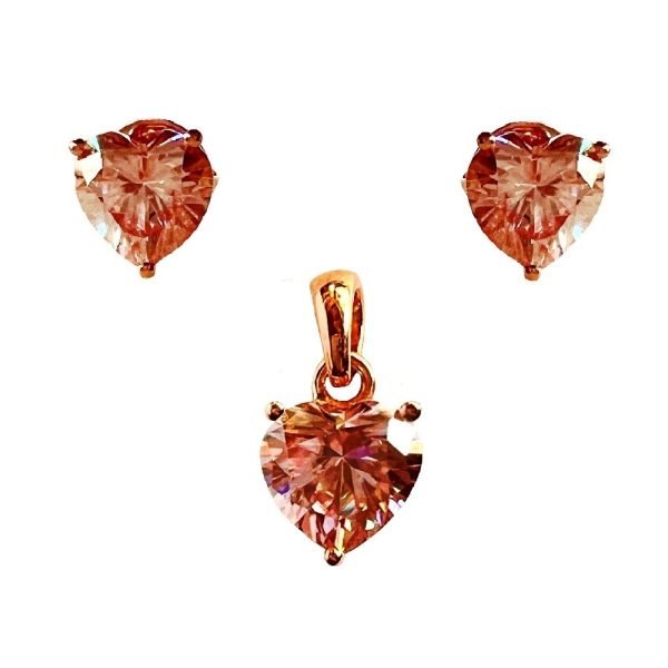 Heart Shape Pink Moissanite Diamond Solitaire Pendant Set