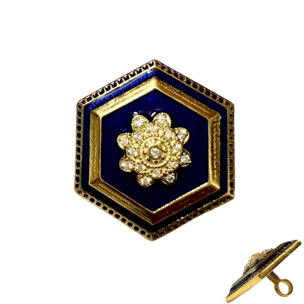 Royal Bandhgala Buttons - Anitque Hexagonal Design with Swarovskis