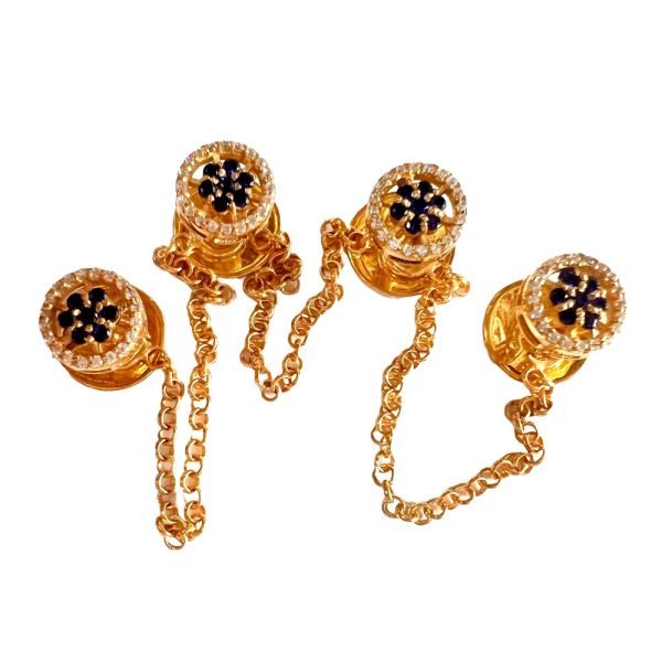 Designer Kurta Buttons - Blue & White Swarovskis