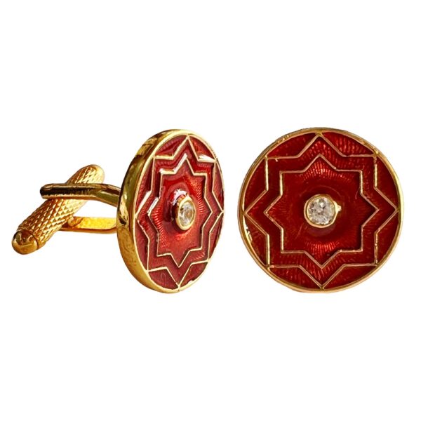 Celestial Radiance Cufflinks in Rich Red Enamel