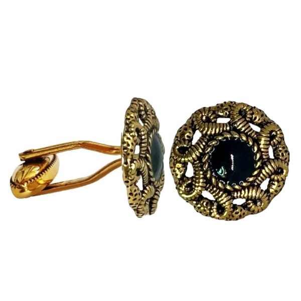 Antique Rope Design Cufflinks With Black Enamel