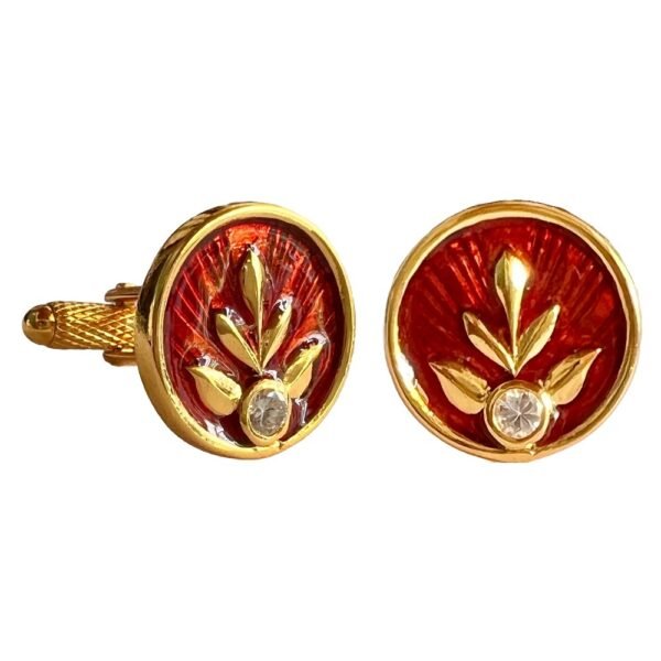 Imperial Laurel Cufflinks in Rich Red Enamel
