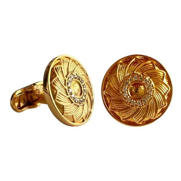 Designer Gold Floral Cufflinks with Swarovski Accents