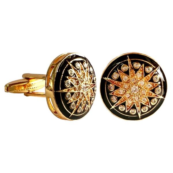 Designer Star Cufflinks With Black Enamel