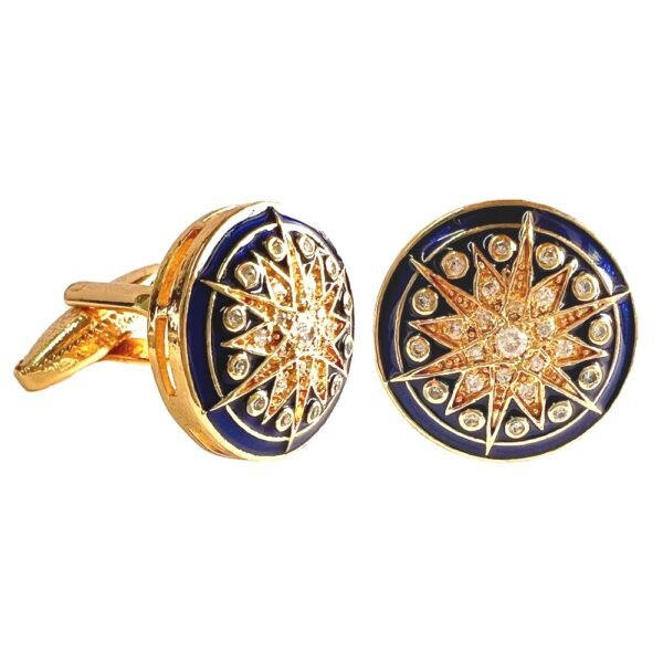 Designer Star Cufflinks With Blue Enamel