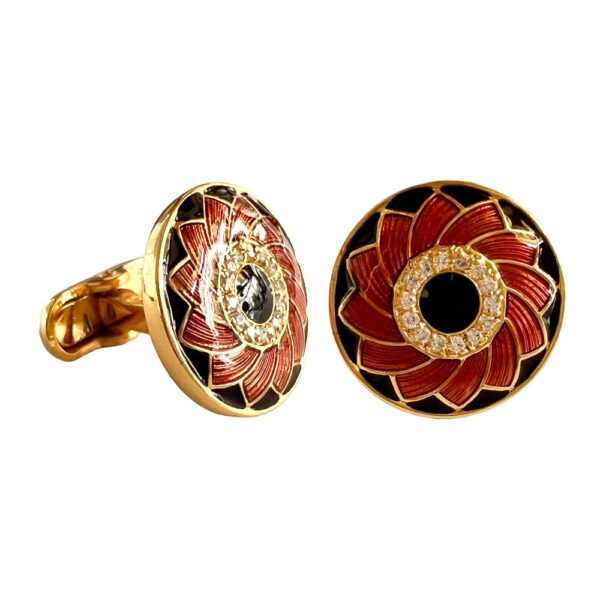 Designer Red n Black Enamel Floral Cufflinks