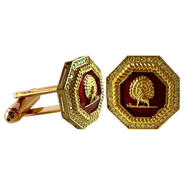 Mayo Octagon Gems Studded Mayoor Cufflinks - Burgundy