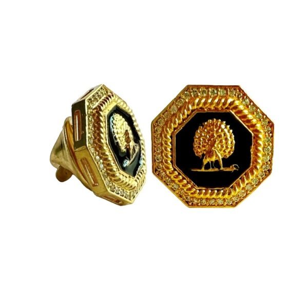 Mayo Octagon Gems Studded Mayoor Lapel Pin - Black