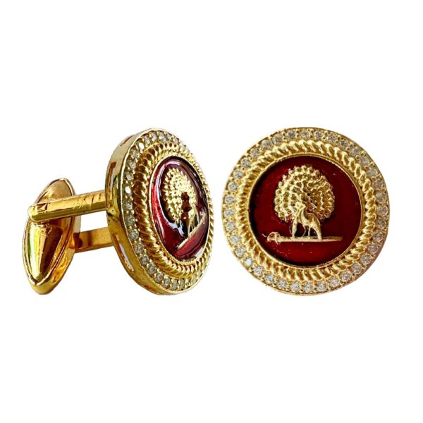 Mayo Gems Studded Mayoor Cufflinks - Burgundy