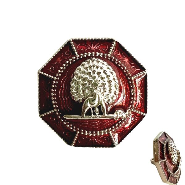 Majestic Octagon Silver Mayoor Button - Maroon