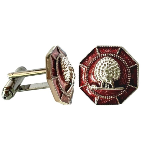 Majestic Octagon Silver Mayoor Cufflinks - Maroon