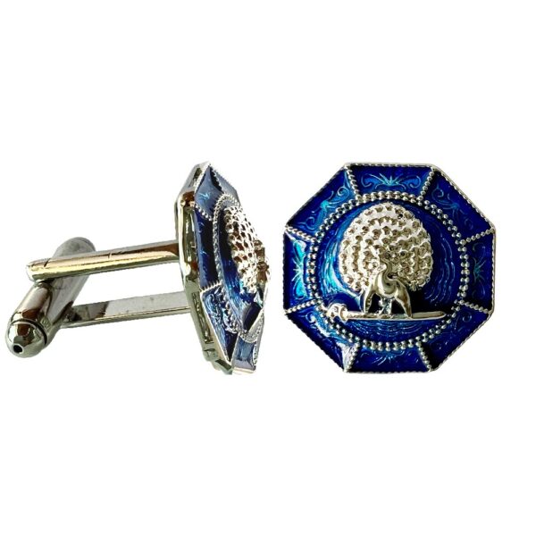 Majestic Octagon Silver Mayoor Cufflinks - Blue
