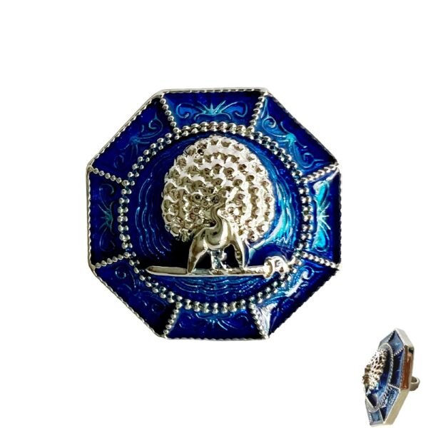 Octagon Silver Mayoor Bandhgala Button - Blue